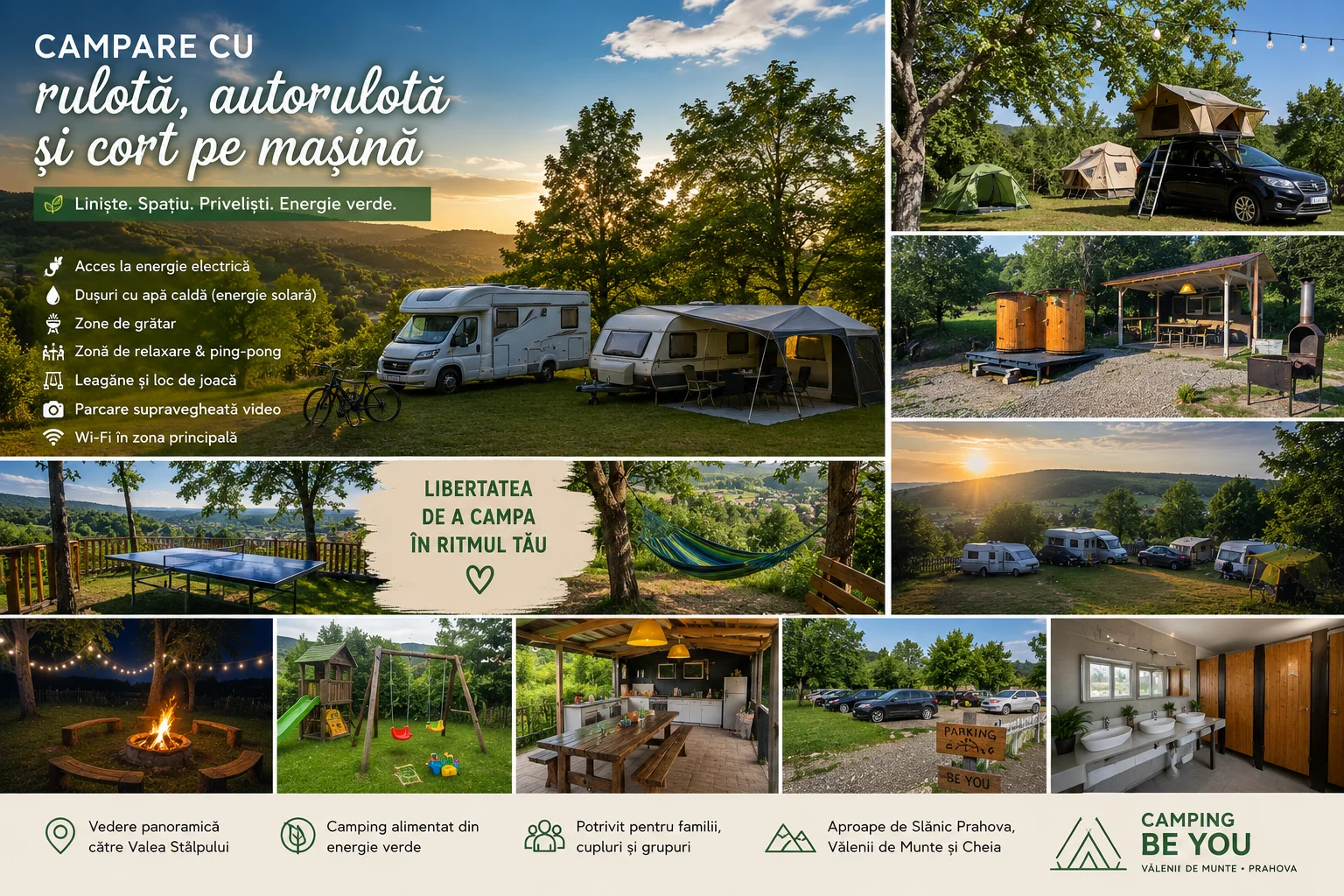 Prezentarea zonei pentru rulote si autorulote — Campare cu rulotă, autorulotă și cort pe mașină - Camping Be You Văleni